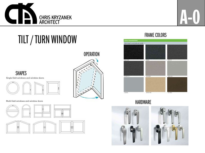 Architectural cut sheet residential tilt turn window for custom residences