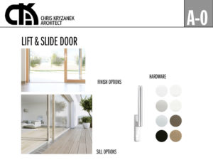 Architectural cut sheet residential lift & slide door for custom residences